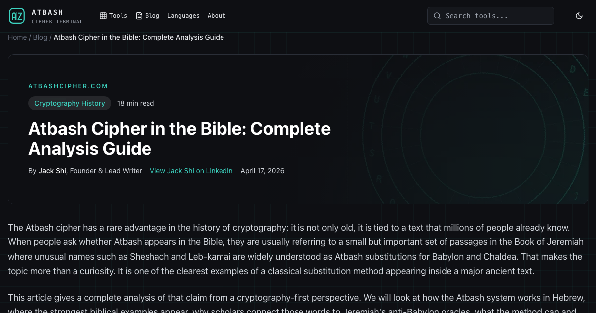 Atbash Cipher in the Bible: Complete Analysis Guide | Atbash Cipher Blog