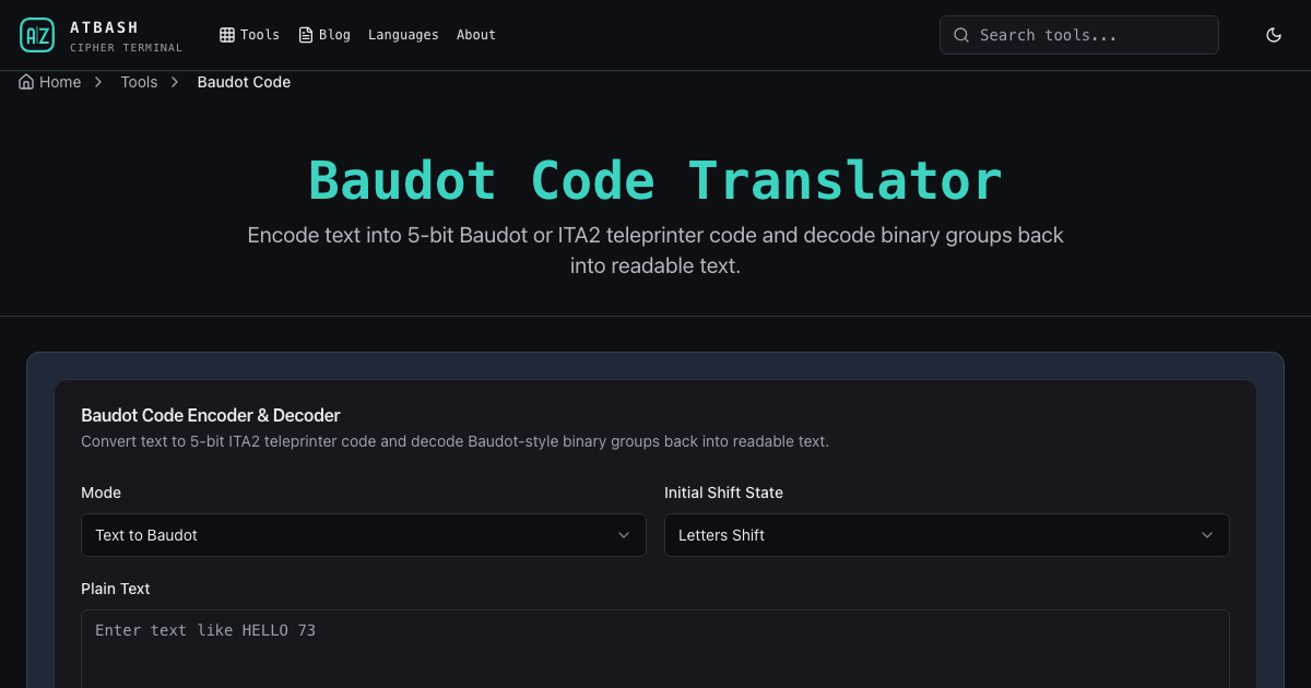 Baudot Code Translator - Free ITA2 Encoder & Decoder