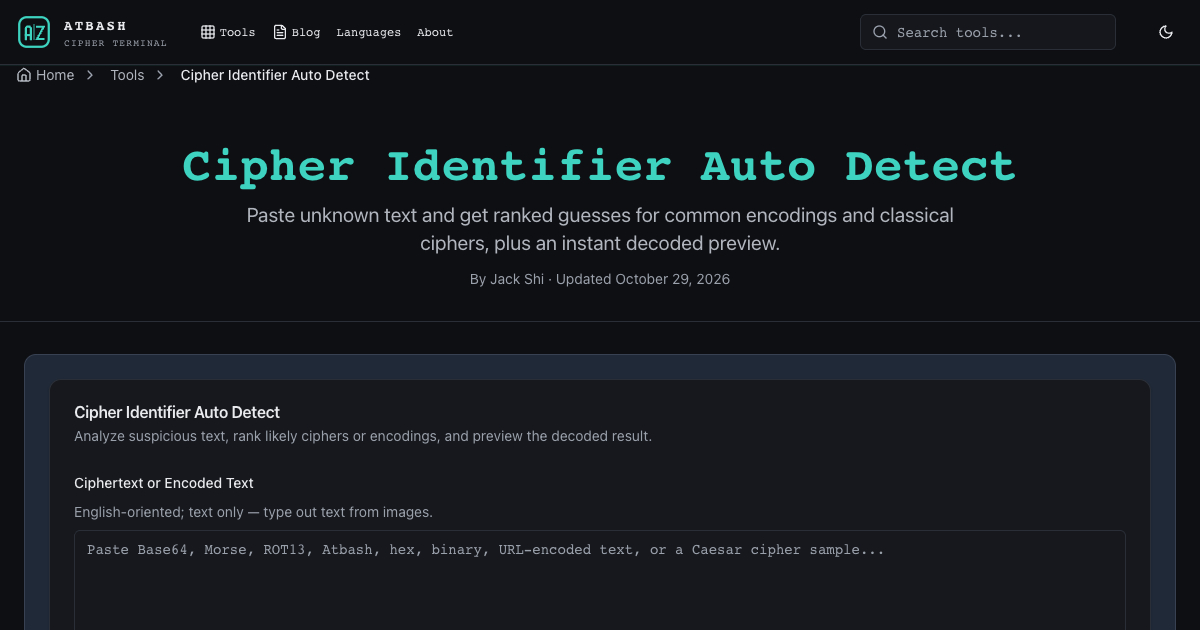 Cipher Identifier Auto Detect - Free Online Tool | Detect Encodings ...